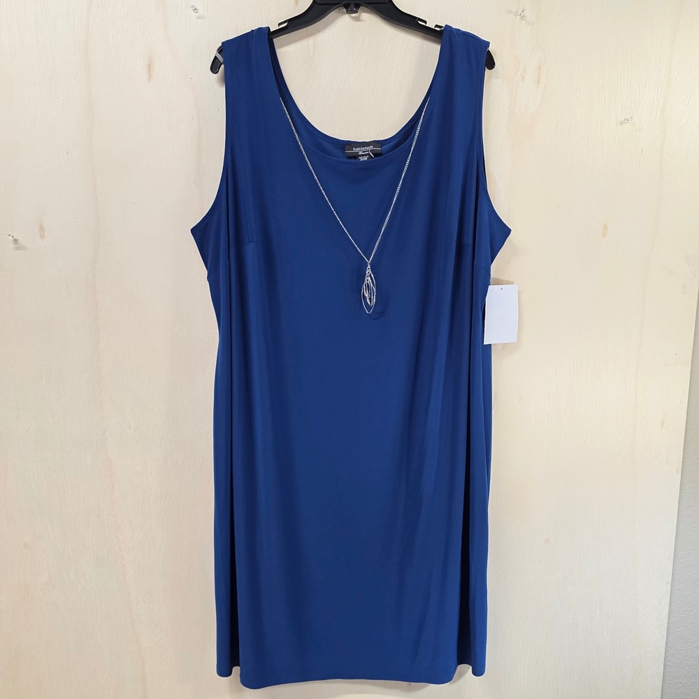 R&M Richards Woman Royal Blue Sleeveless Shift Dress w/ Necklace 20W